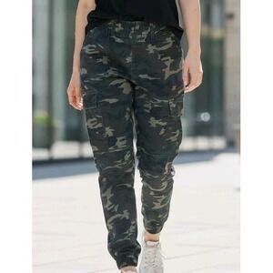 VIP Camo Cargo Jogger Pants Womens Size 9/10 Green Elastic Ankle Vintage Look